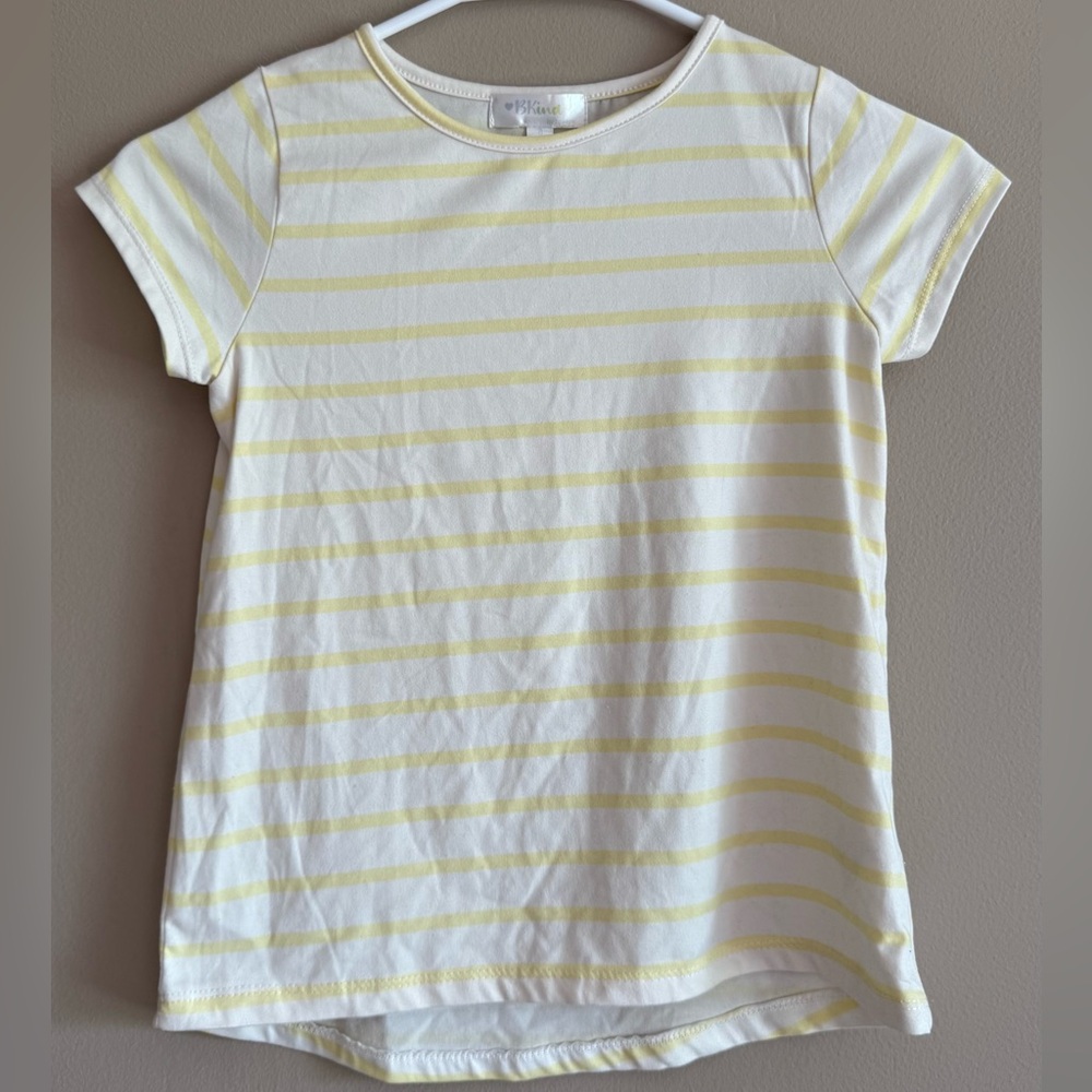 Super Soft Butter Yellow White Striped BKind Short Sleeve T-shirt Girls size 8